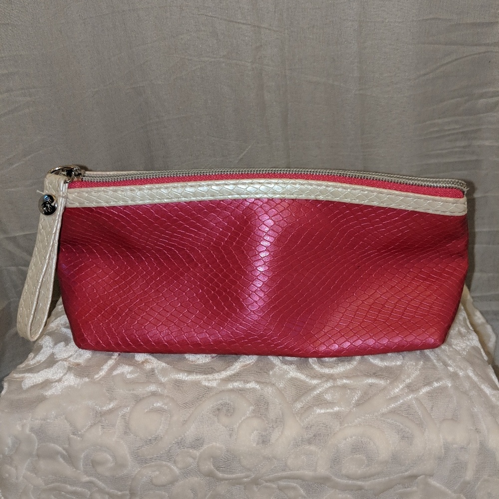Hot pink faux reptile skin cosmetic bag